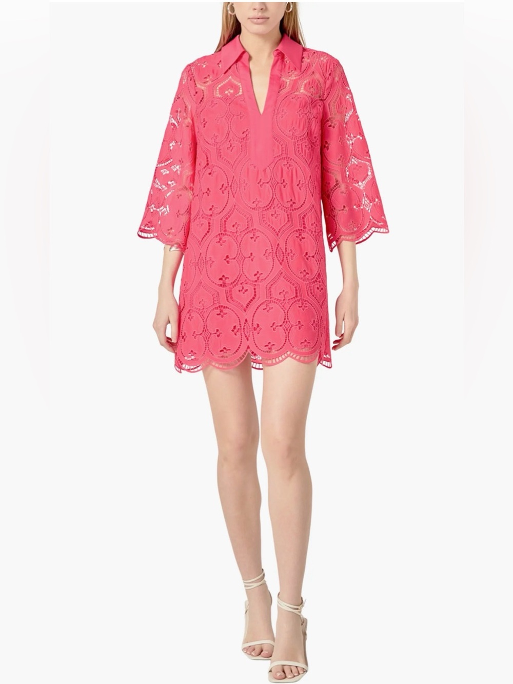 English Factory Hot Pink Eyelet Collared Dress